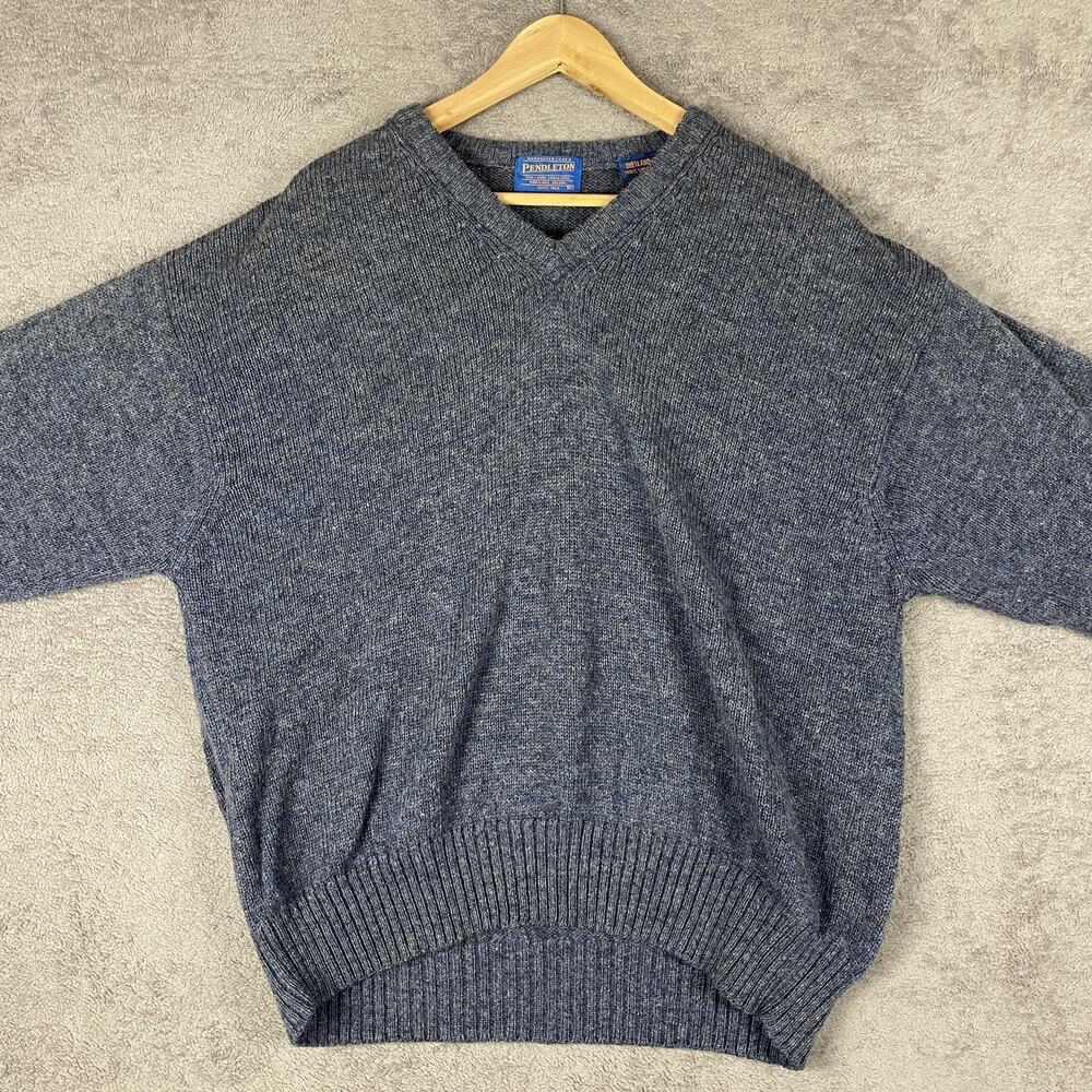 Pendleton Sweater Mens XL Blue Shetland Wool Pullover V Neck Knit Made in USA